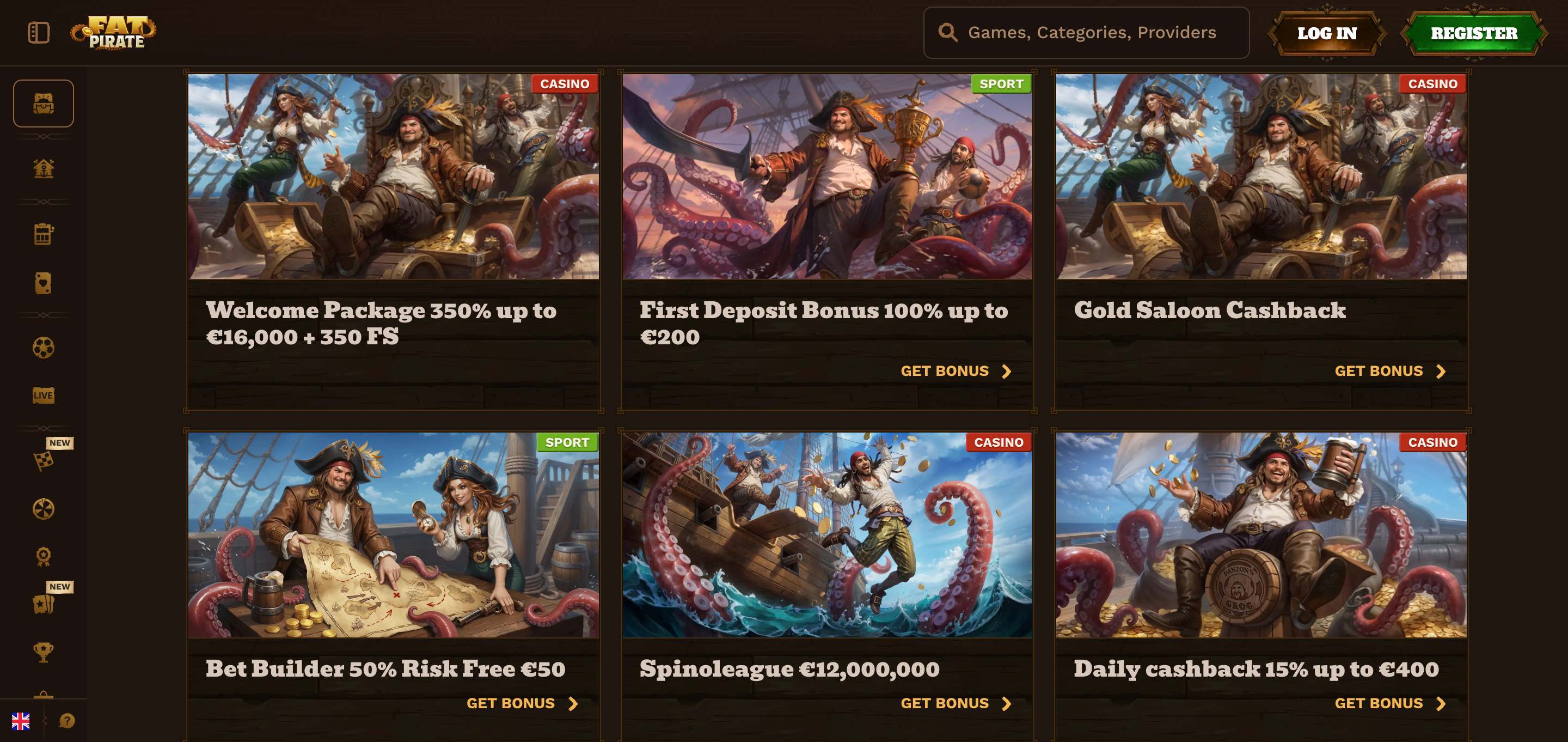 FatPirate Casino bonus and promotions screen